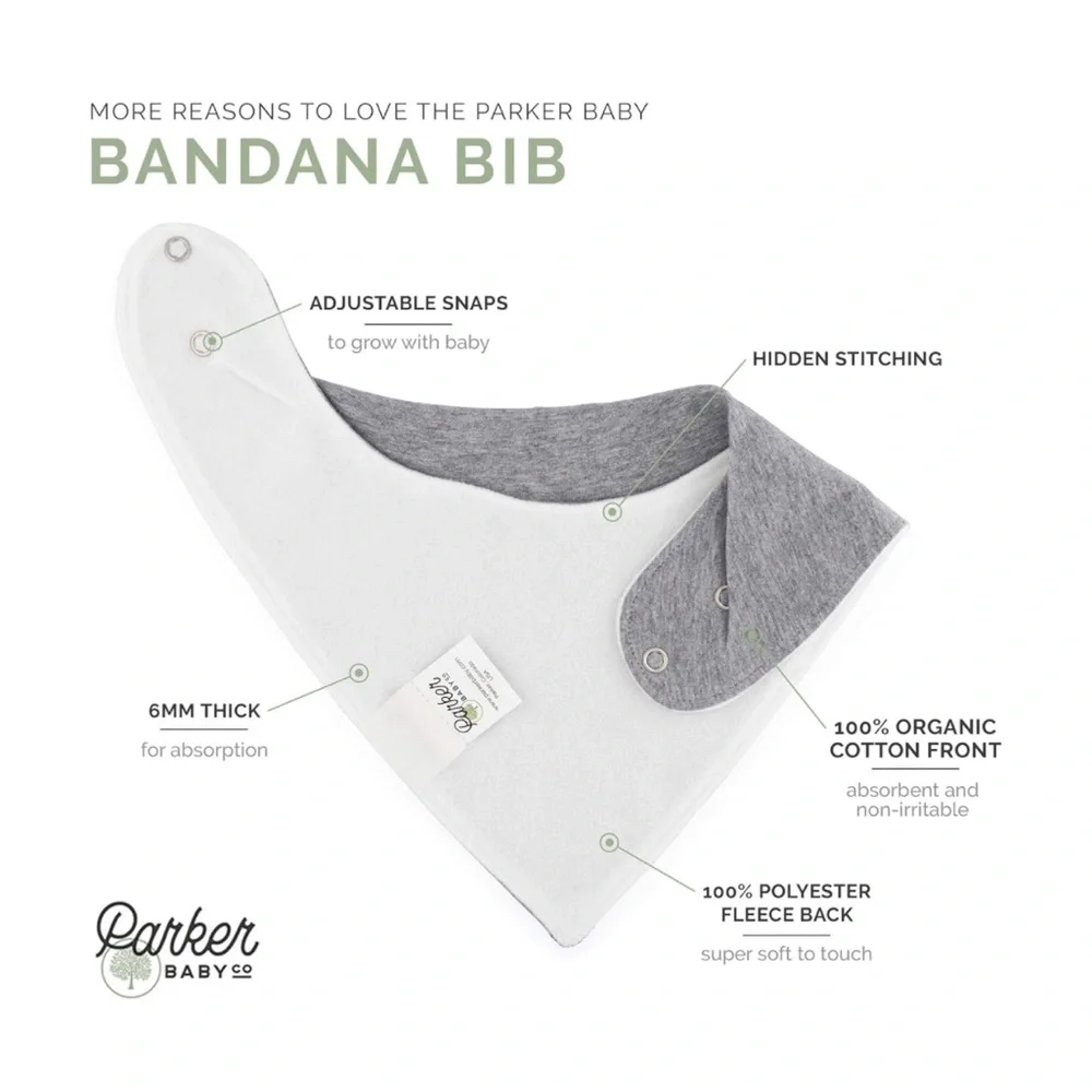 3/$15 🌸 Parker Baby Co Lincoln Bandana Bib Adjustable Drool Bib Organic Cotton